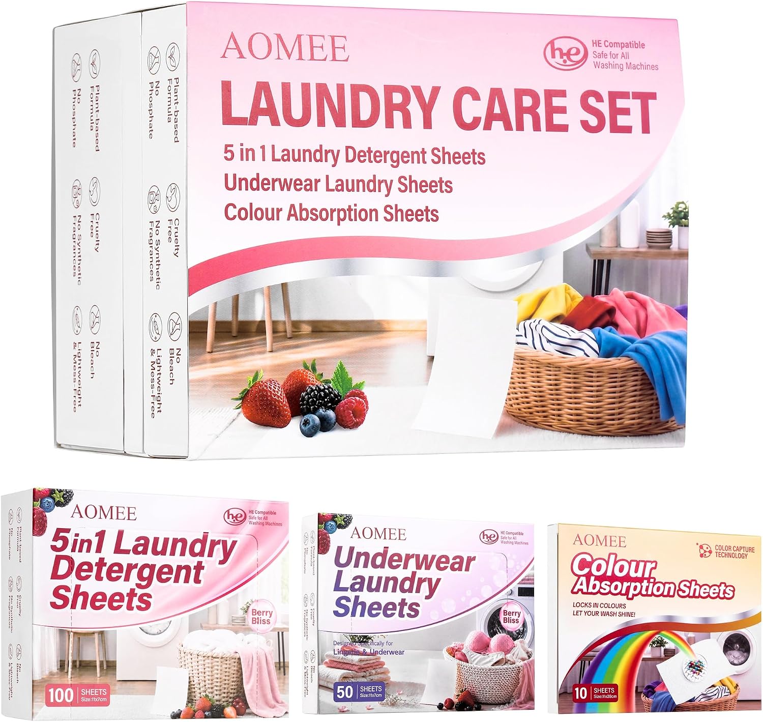 Laundry Detergent Sheets Set, 160 Sheets Laundry Care Kit & Underwear Wash