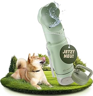 mea:hana Pets Dog Drinking Bottle for On the Go with Drinking Lid and Storage – Ideal for Travel, Outdoor, Insulated Stainless Steel Bottle, Dog Bottle with Food Container – Free Additional Lid with product image