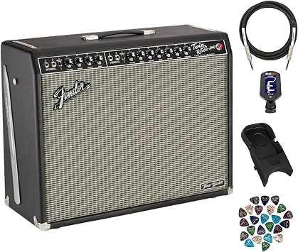 Fender Tone Master Twin Reverb Guitar Amplifier Bundle with Instrument Cable, Amperstand Guitar Cradle, Tuner, and Austin Bazaar Exclusive 24-Pack Picks
