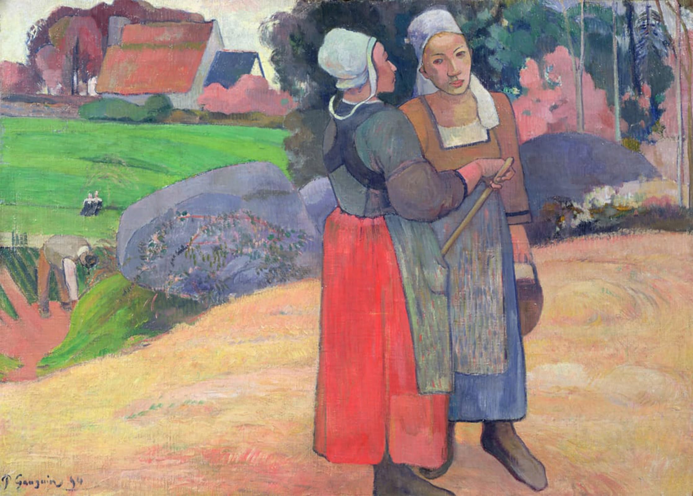 ARTXLXXBN Famous Painting Art Wall Decor Abstract Art Picture Breton Peasants by Paul Gauguin Animal Pictures for Home Decor 60x90cm