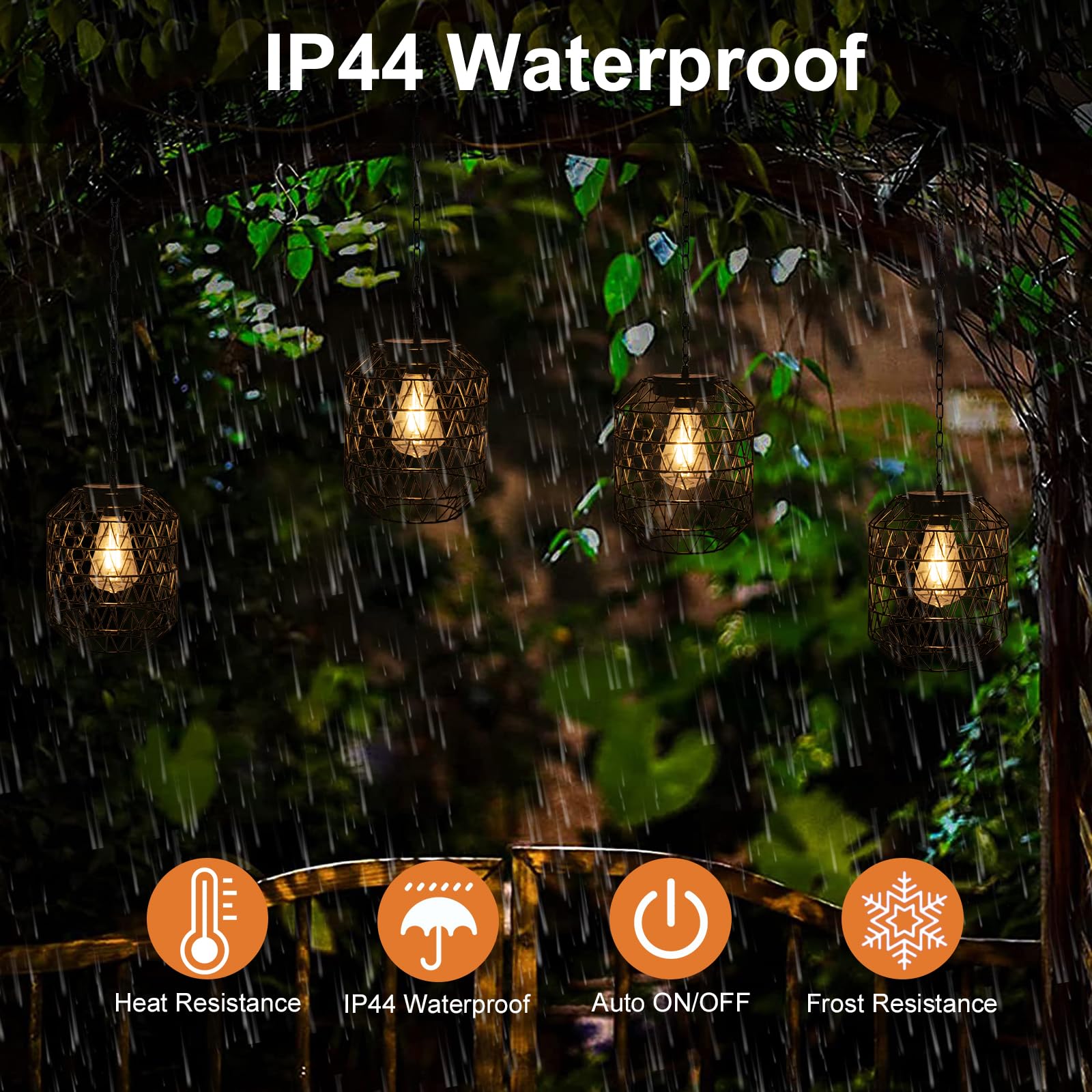 Livinlarge Waterproof Solar Chandelier Lantern - Rattan Outdoor Pendant, image size:1600x1600