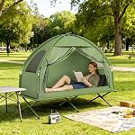 Lit de camping Outsunny, ensemble compact et portable avec tente, pliable, pour extérieur avec sac de transport, vert