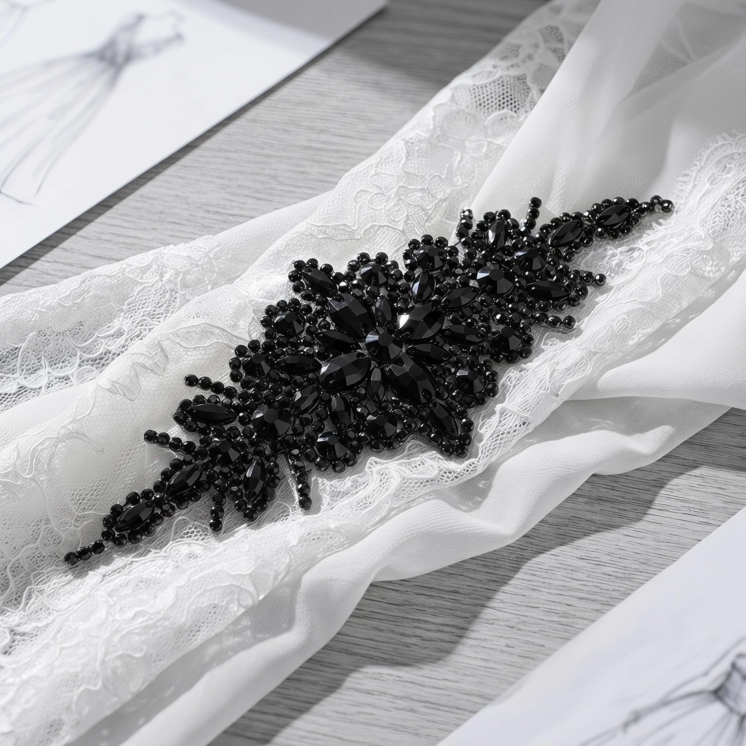 2pcs Floral Rhinestone Applique Patch for Wedding Dress