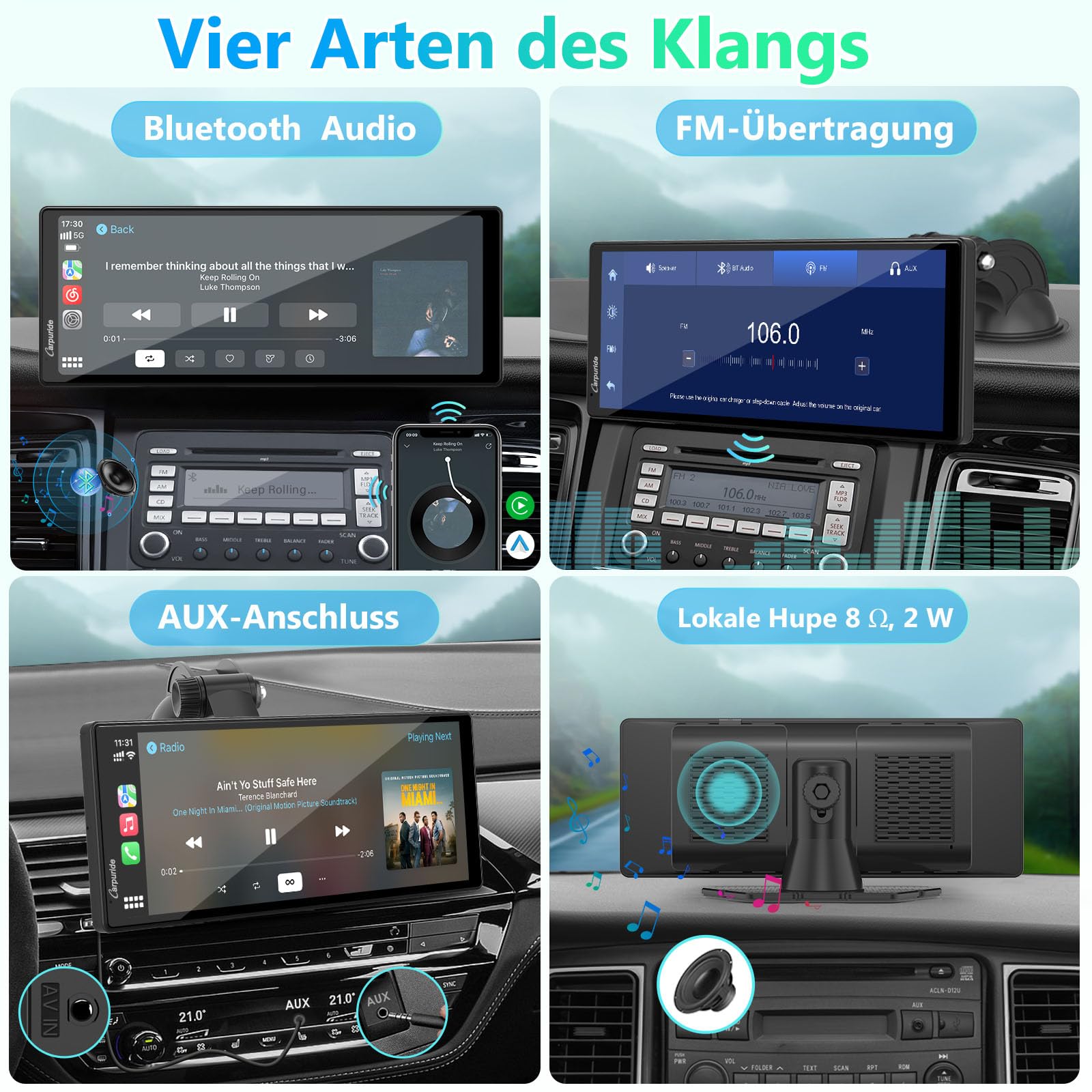 Carpuride V92R Tragbarer Carplay-Bildschirm, kabelloses Carplay & Android Auto, 10,26 Zoll 1080P HD Touchscreen Radio mit echter 720P Rückfahrkamera/BT 5.0/Mirror Link Unterstützung LKW RV