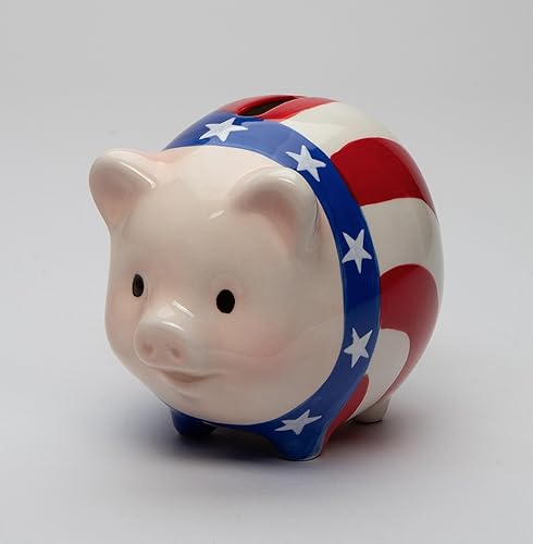 Miniatura 2 de Figura de cerdo patriótico de cerámica fina con bandera estadounidense, alcancía, 4-78 pulgadas de largo
