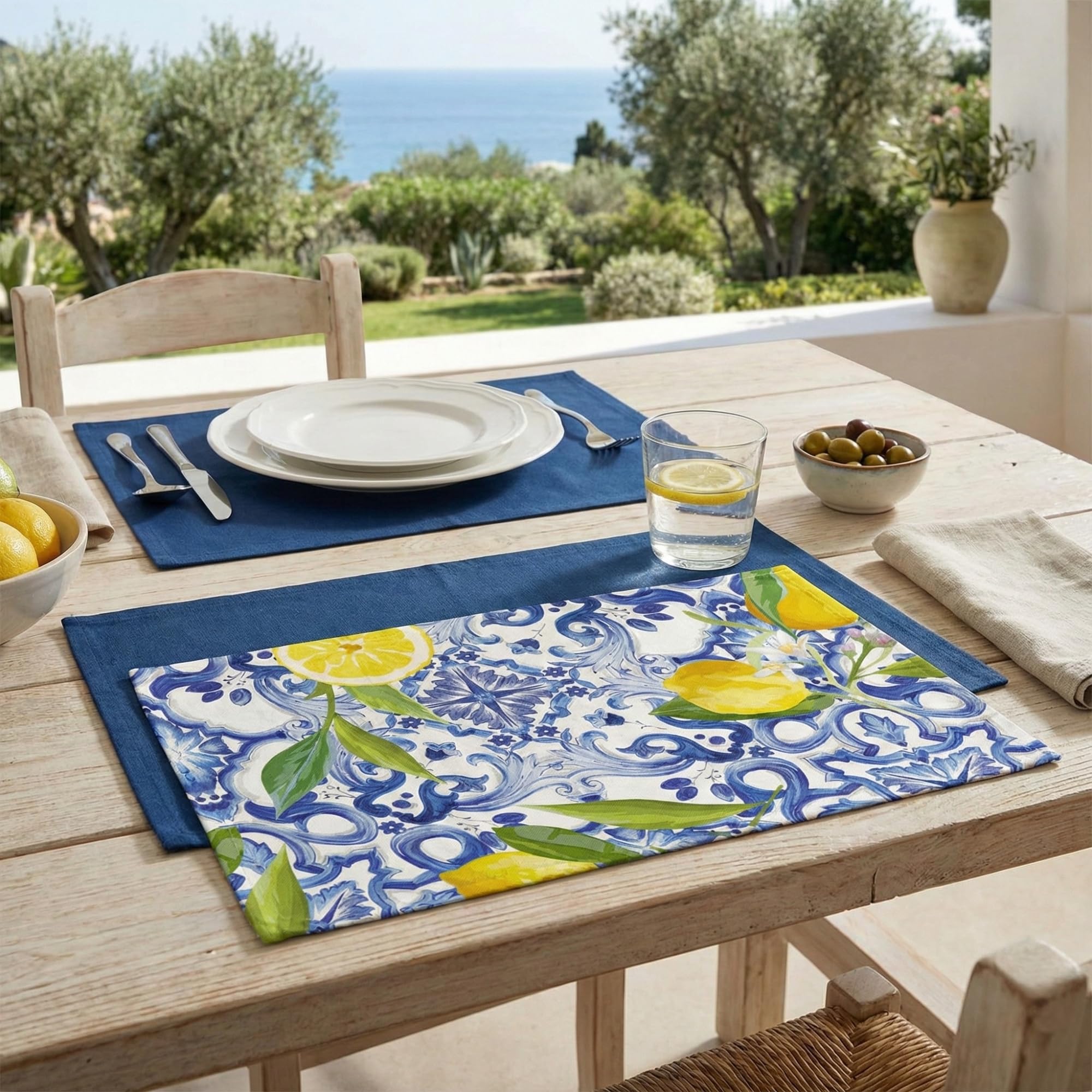 Set di 6 Tovagliette Americane Lavabili in Cotone, Tovagliette Colazione Americana con Limoni 45x30 cm, Diverse Decorazioni e Colori
