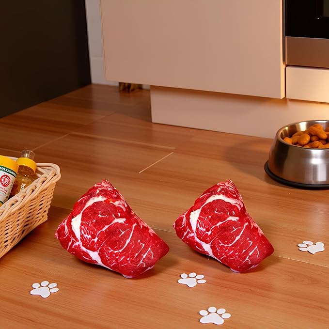 4 Piezas Juguete para Perro Squeaky Realista en Forma de Filete miniatura 7