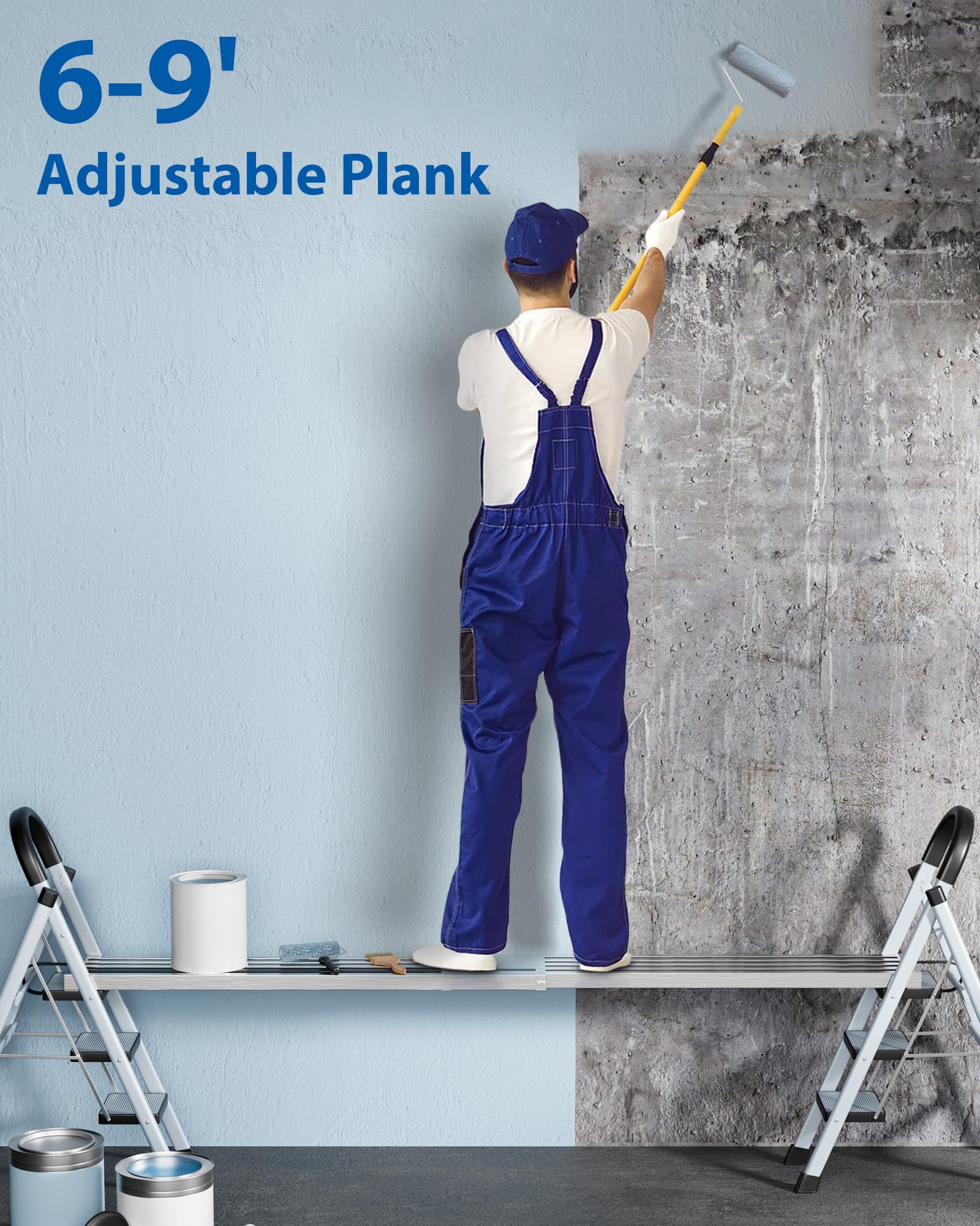 Garvee Plateforme de Travail télescopique Aluminium – Antidérapante, capacité 200 kg, Accessoire échafaudage et échelle, Robuste rénovation Maison, Taille télescopique 6-9ft