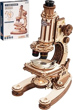 ROKR 3D Wooden Puzzle Microscope 11 Replica with 40X-400X Magnification,Educational Science kit for Adults&Teen