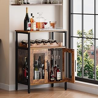 X-cosrack Wine Bar Rack Cabinet with Detachable Wine Rack, Coffee Barwith Glass Holder, Small