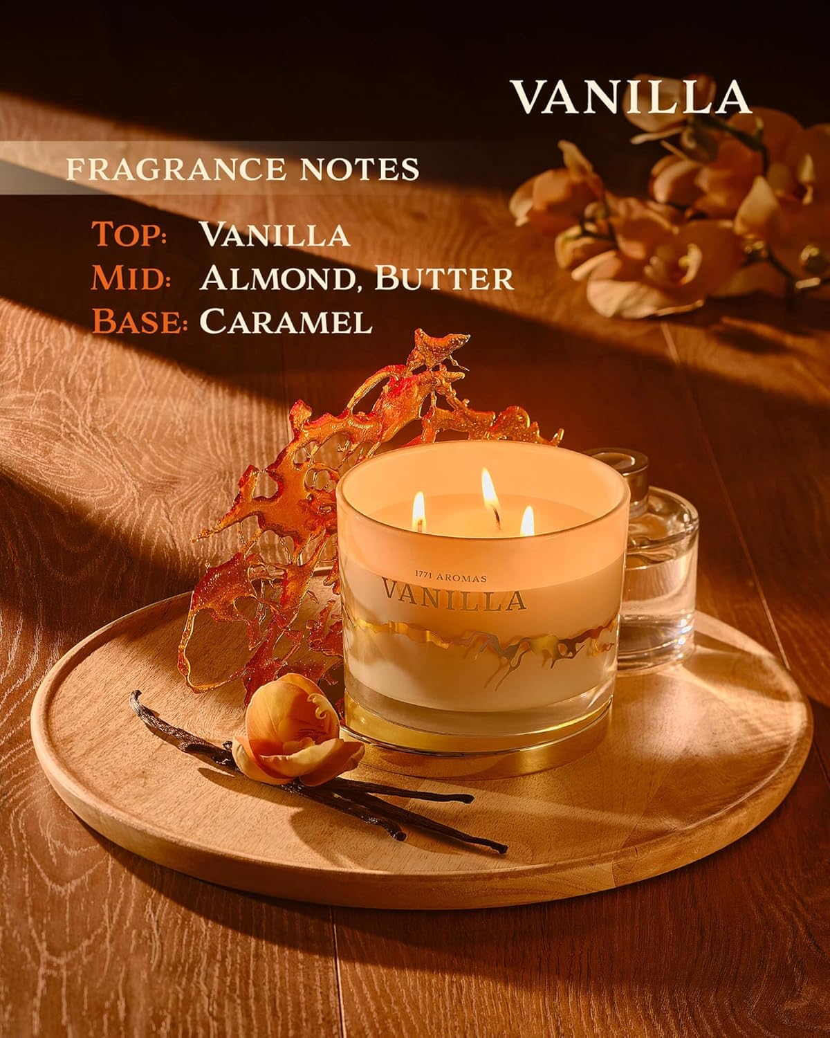Vanilla Scented Candles - 100% Natural Soy Wax - Large 3 Wick Jar Candle - Up to 50 Hours Burning Time - Candles for Home - Gift-Ready Candle for Men & Women - Aromatherapy Candles