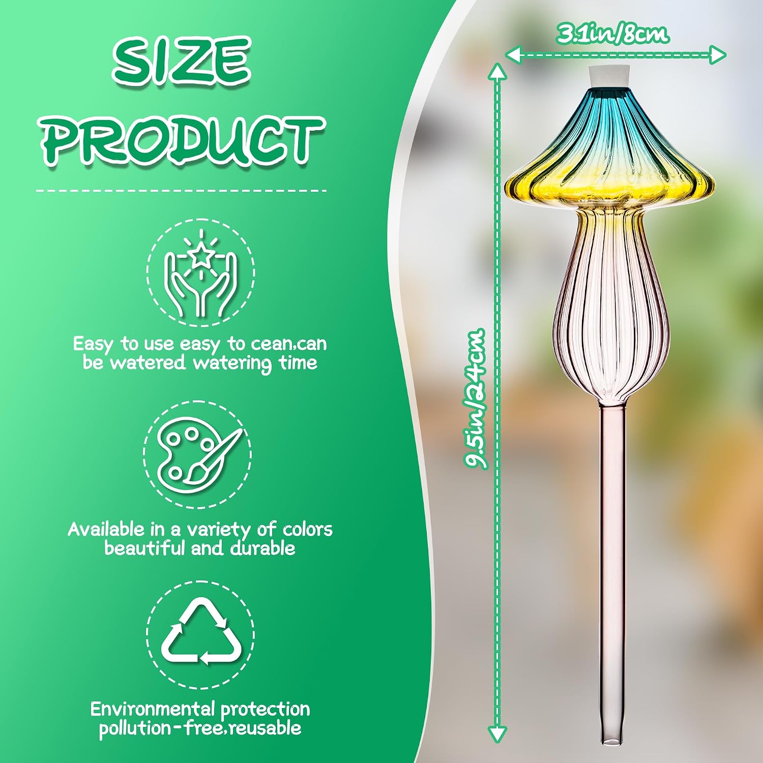 Plant Watering Globes 2 Pack Mushroom Glass Self Watering Globes image 4