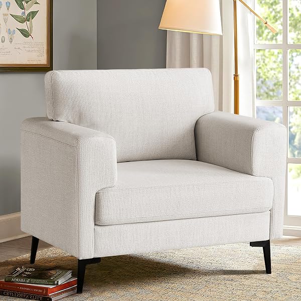 CDCASA Oversized Accent Chair, Linen Fabric Mid Century Modern Chair, Comfy Upholstered Armchair Reading Accent Chairs S