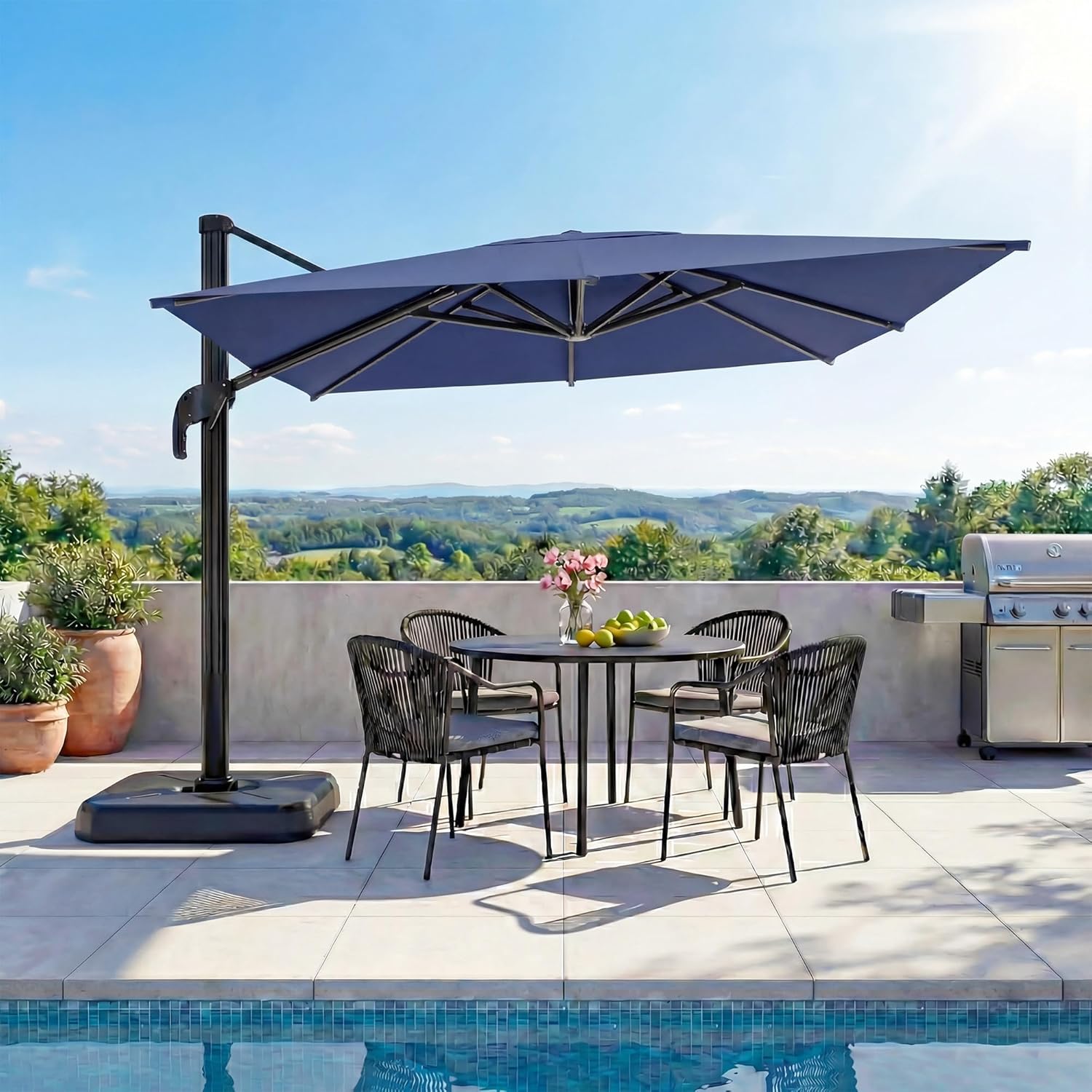 LAUSAINT HOME 10FT Cantilever Patio Umbrella, 360° Rotating Offset Umbrella with Aluminum Frame, Large Square Sunshade for Backyard, Pool,(Square, Grey)
