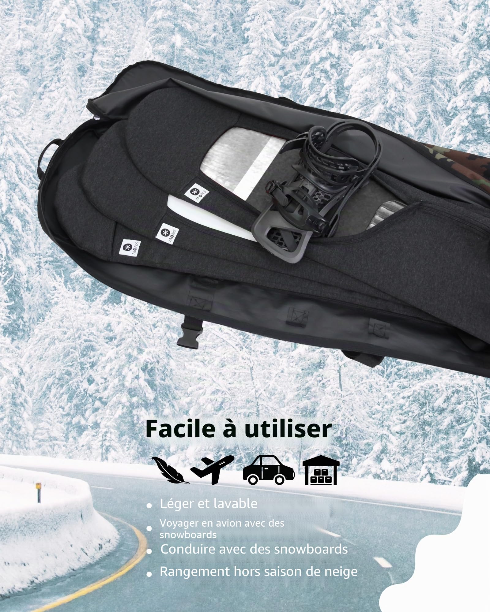 MONS Housse de Protection Souple pour Snowboard avec Attache Ouverte