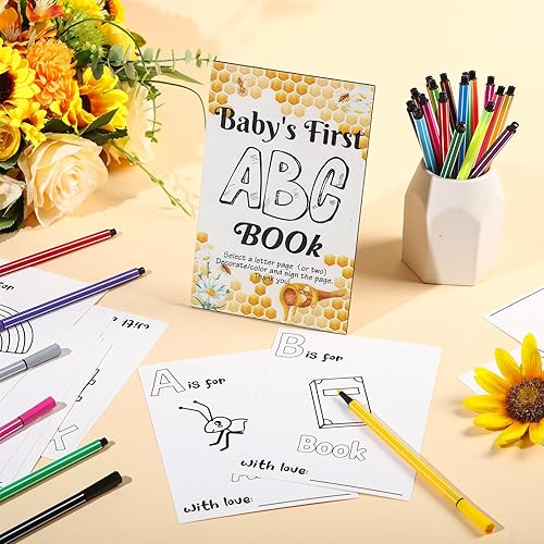 Miniatura 5 de Geelin Divertidas tarjetas de juego para colorear con texto en inglés "Baby Shower Game", con 26 letras del alfabeto de la A a la Z, con 24