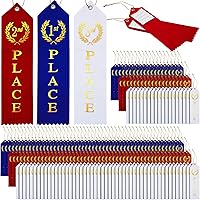 Vista 11 de 36 cintas de premio para el primer lugar, segundo y tercer lugar, juego de tarjetas planas con tarjeta de evento y cuerda para competencia, eventos