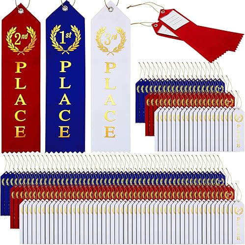 180 cintas de premio para el primer lugar, segundo y tercer lugar, juego plano con tarjeta de evento y cuerda para competición, eventos deportivos,