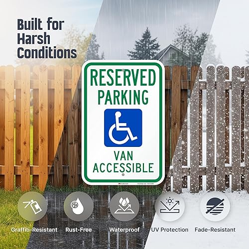 Miniatura 4 de SmartSign Letrero metálico de estacionamiento para discapacitados, de 18 x 12 pulgadas, aluminio de 63 mil, material reflectante laminado de grado