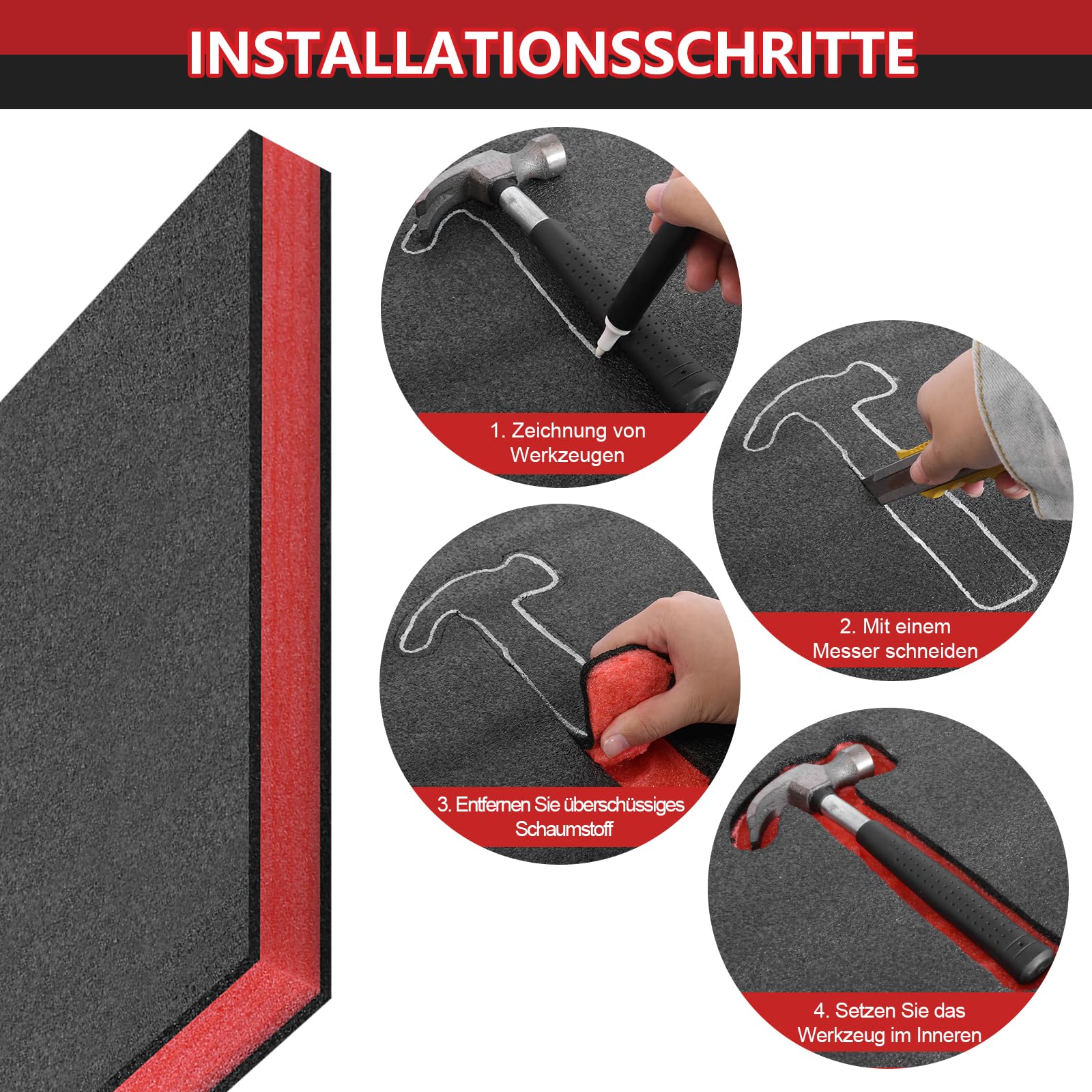 Shadow Foam Lot de 4 plaques de mousse à découper comme couche de mousse individuelle pour boîte à outils et chariot d'atelier 407 x 305 x 50 mm