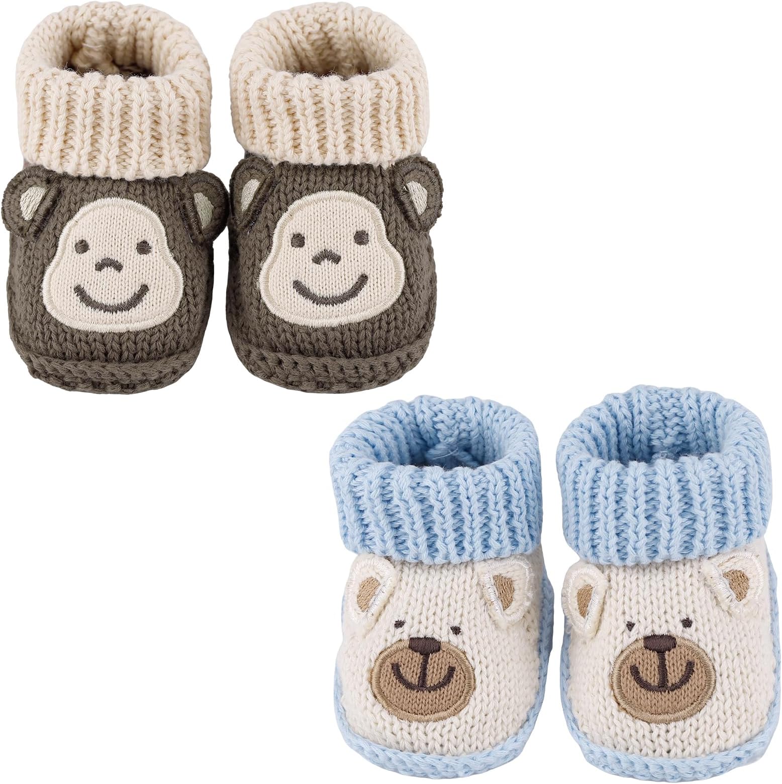 LACOFIA2 Pairs Newborn Knitted Booties Soft Baby Boys Girls Bootees 0-3 Months