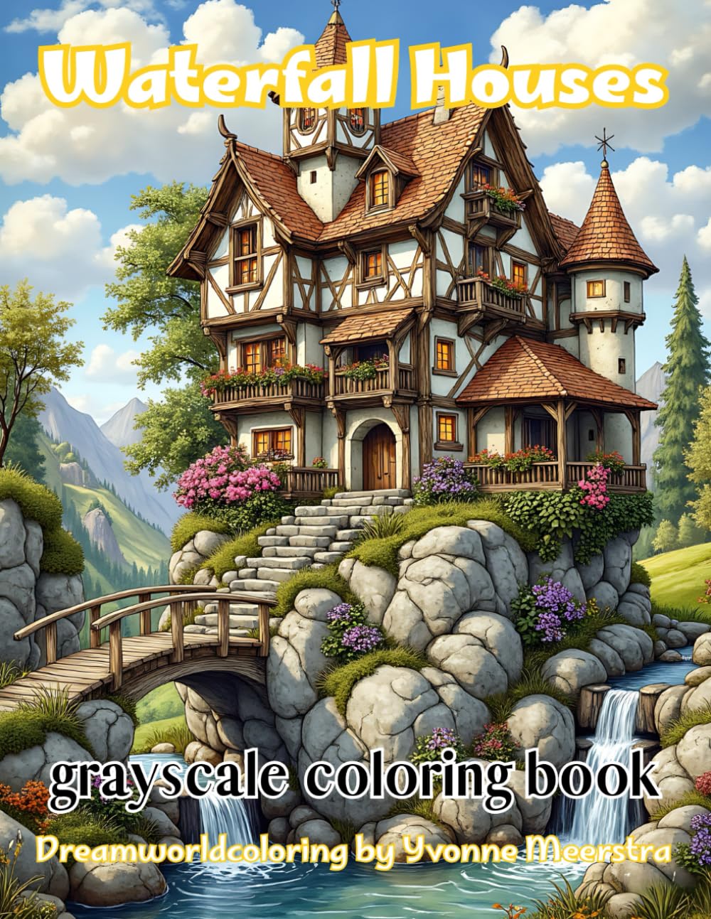 waterfall houses: A Dreamworld Coloring Journey through Magical Homes and Cascading Waters