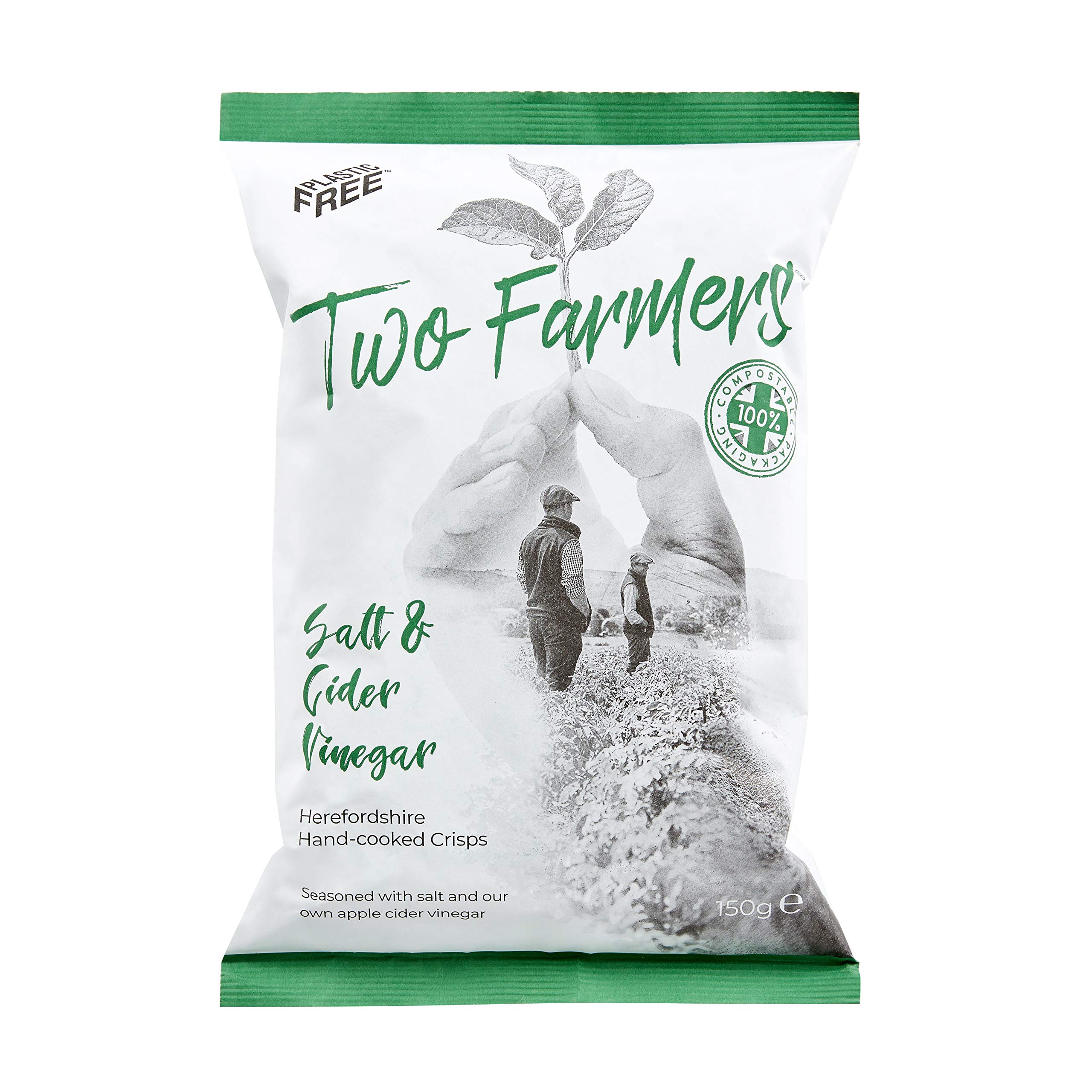 Two FarmersSalt & Cider Vinegar Hand Cooked Crisps, Our own cider vinegar, 100% Compostable & Plastic Free Packaging, Award Winning Potatoes, Gluten Free, Vegan & Vegetarian – 12 x 150g bags
