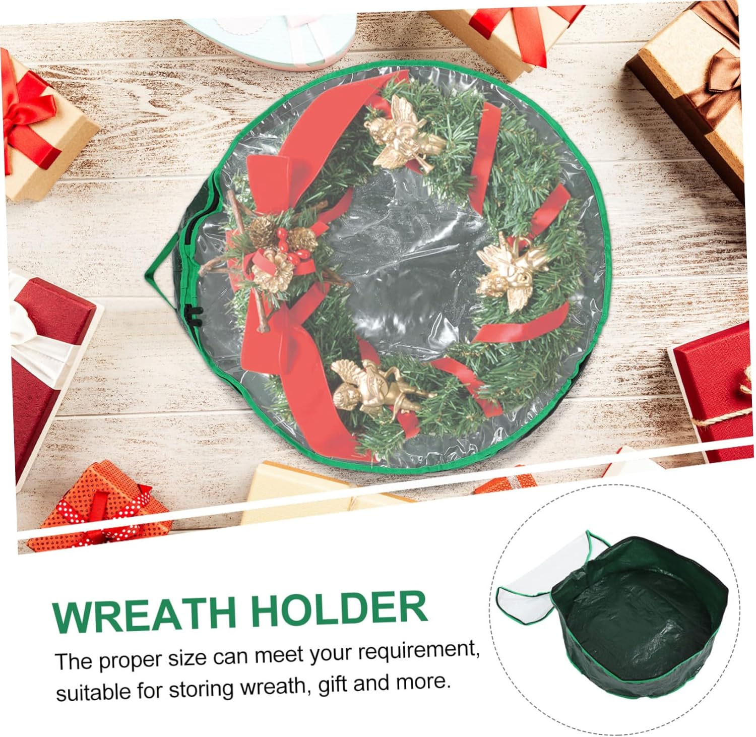 1pc Christmas Wreath Storage Bag with Clear Window Design Wear-Resistant Wreath Holder for Holiday Storage for Xmas Decor Organization