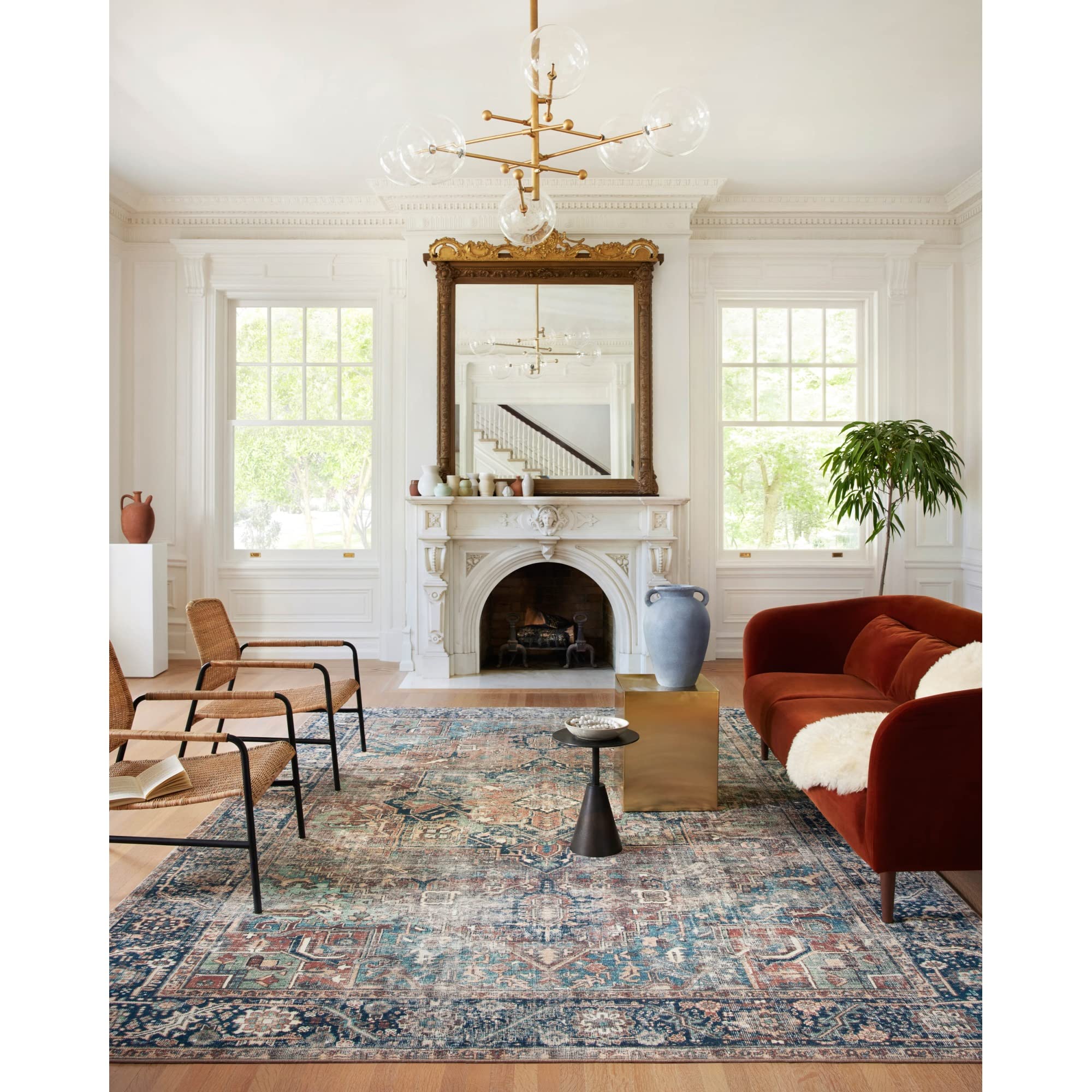 Loloi II Margot Collection MAT-02 Terracotta / Lagoon, Traditional 2'-3" x 3'-9" Accent Rug