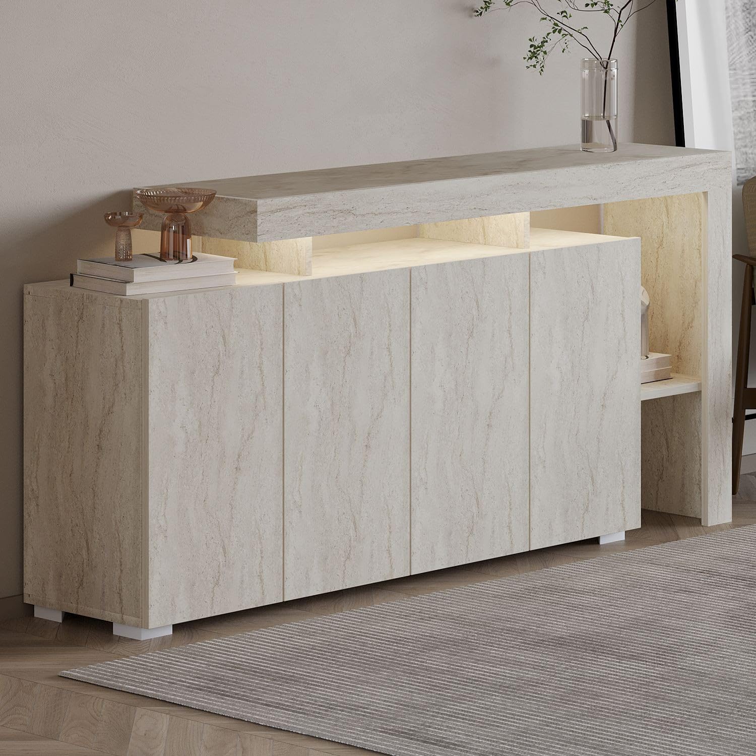 HABITAT ET JARDIN Buffet en Bois Beliz - 170 x 35 x 80 cm - Travertin