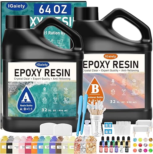 IGaiety Resina Epoxi, Kit de Resina Epoxi de 64 OZ, Kit de Resina Epoxi de Fundición y Revestimiento Transparente de Curado Rápido Sin