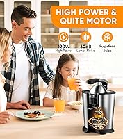 Vista 3 de exprimidor de naranja eléctrico, exprimidor de cítricos con 2 conos y mango de agarre suave para exprimir sin esfuerzo, máquinas extractoras de jugo