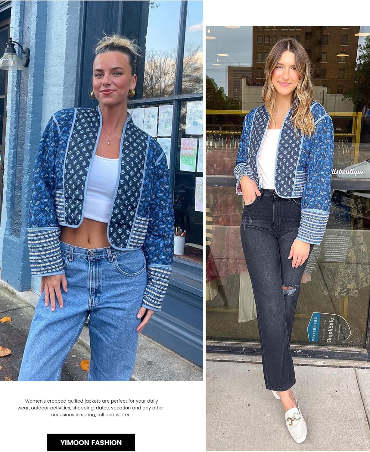 Yimoon Women's Quilted Jacket Lightweight Floral Print Cropped Puffer Coat Short Padded Open Front Winter Outwear - Image 4