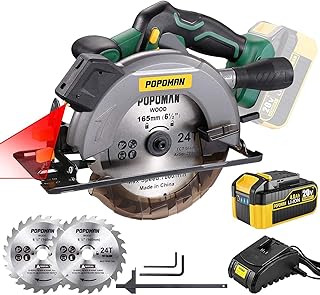 POPOMAN Cordless Circular Saw, 4300 RPM, 20V 4.0Ah Battery, Fast Charger, 2 x Blade(6-1/2"), Adjustable Cutting Depth 2-1/...