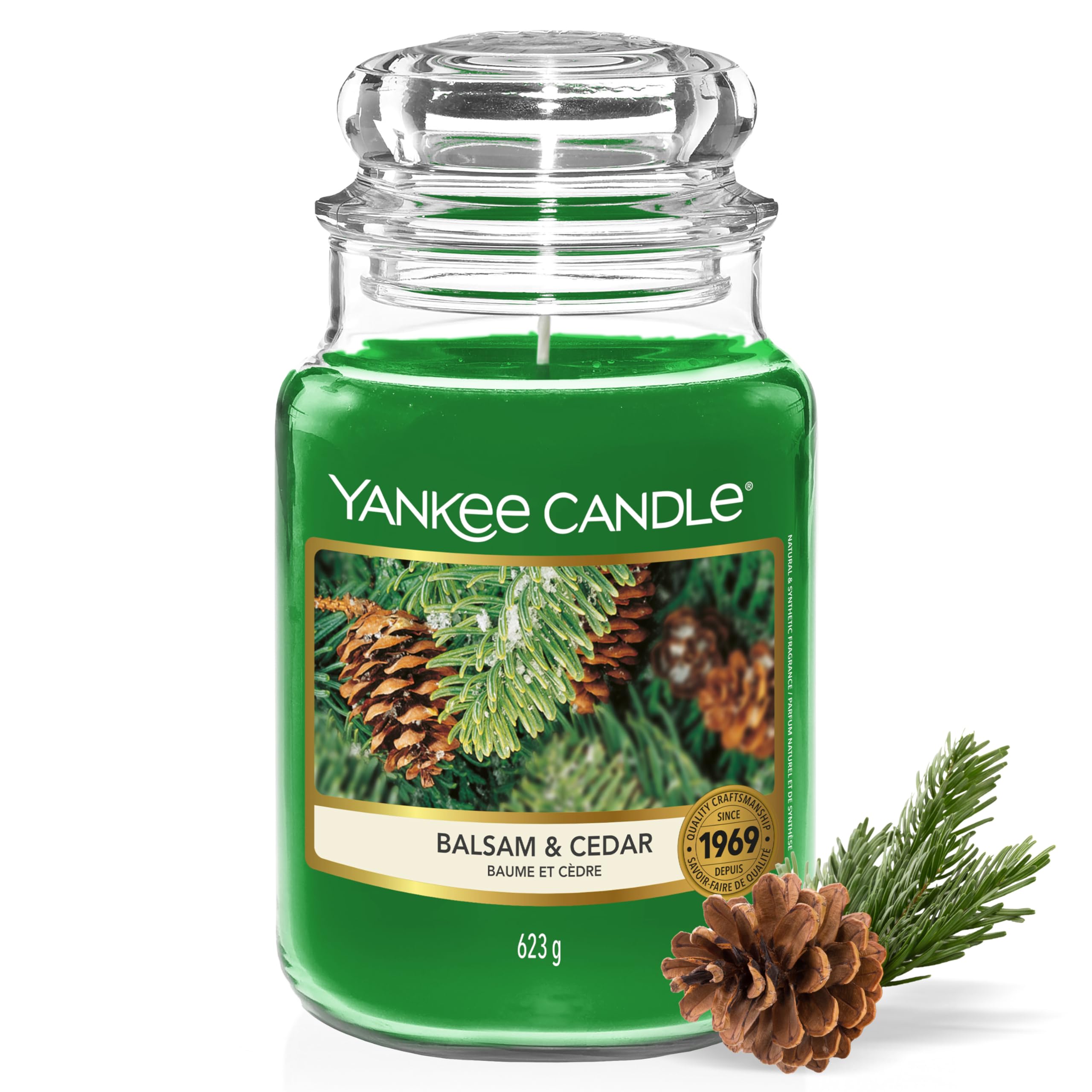 Yankee Candle Candela profumata in giara grande, Balsam & Cedar, Durata Fino a 150 Ore, Regali ottimi per le donne
