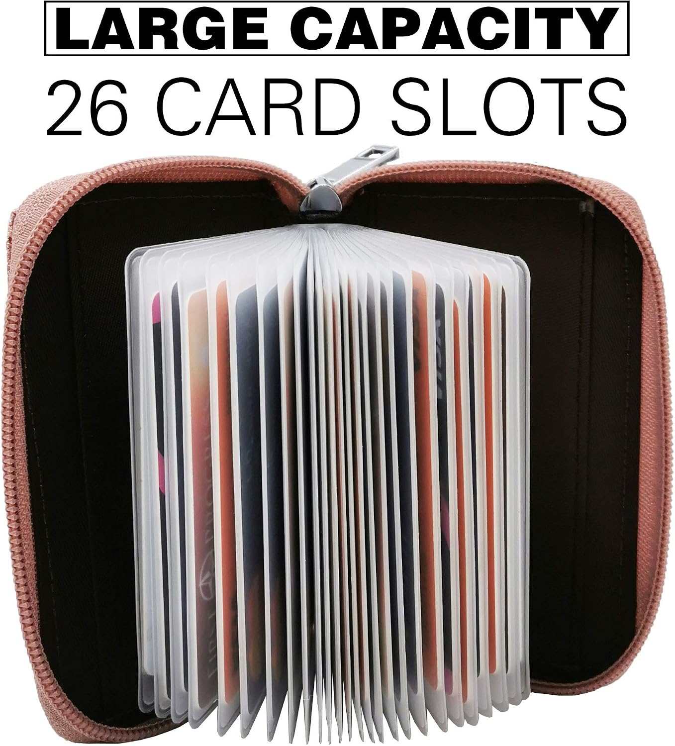 Easyoulife Genuine Leather Credit Card Holder Zipper Wallet With 26 Card Slots image 2