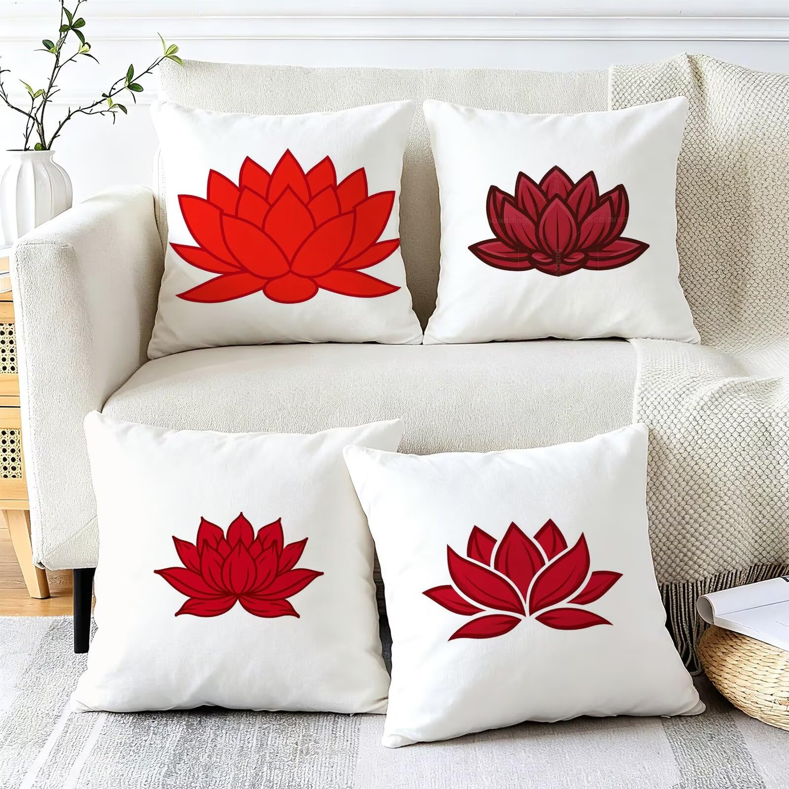 Rosso Federe Cuscini Divano 60x60cm, Cuscini da Esterno Set de 4, Cod-106 | Lin Copricuscini Decorativi Letto Arredo, per Letto, Soggiorno, Giardino, Esterno, Casa Decorazione Set di 4 Semplice