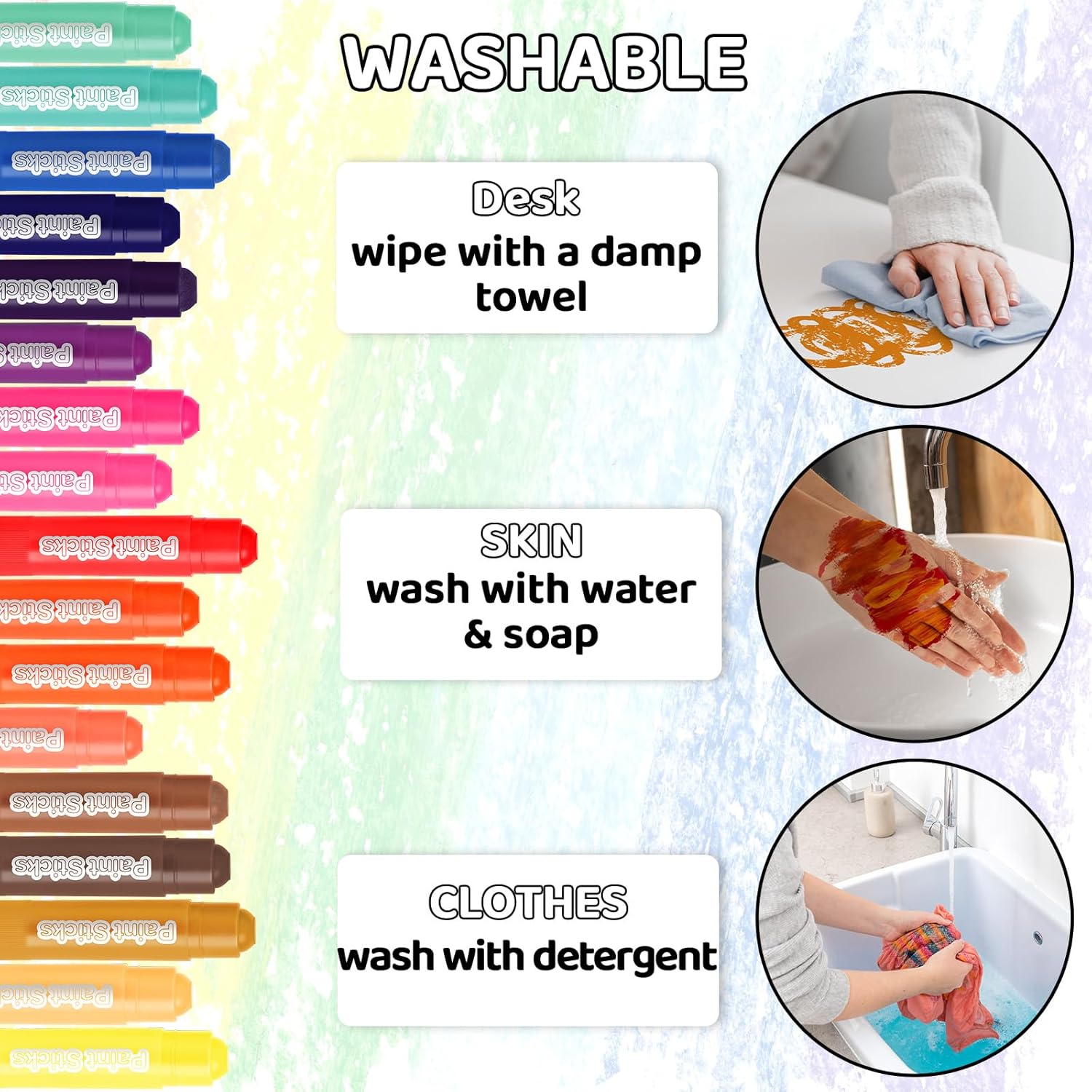 62 Colors Solid Tempera Paint Sticks, Washable Paint Sticks Bulk, Quick Drying, Non-Toxic, Rainbow Colors Tempera Stick Kids Toddler, No Mess Art Supplies for Paper Wood Glass Ceramic Canvas