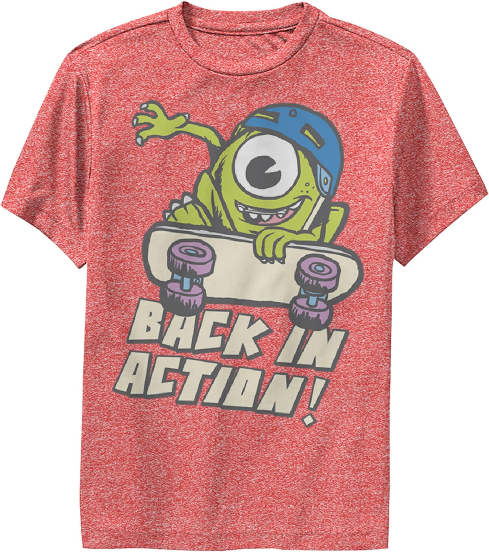 Boy's Monsters Inc Mike Back in Action Performance T-Shirt, Red Heather, Small