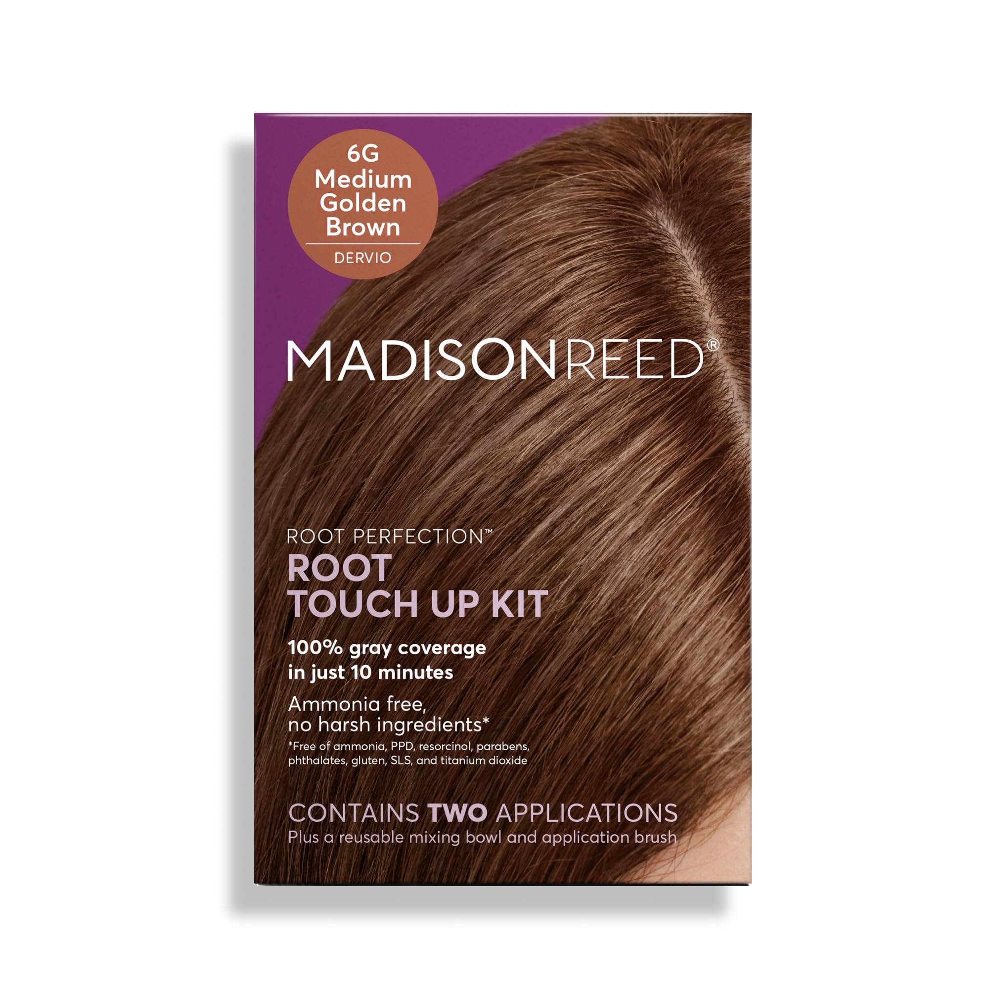 Madison Reed Root Perfection Permanent Root Touch Up, Medium Golden Brown 6G Dervio, 10 Minutes for 100% Gray Root Coverage, Ammonia-Free Hair Dye, Two Applications 6G Dervio - Medium Golden Brown