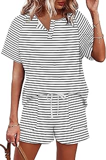 WIHOLL Two Piece Outfits for Women Lounge Sets Button Down Top and Shorts Set Sweatsuits with Pockets