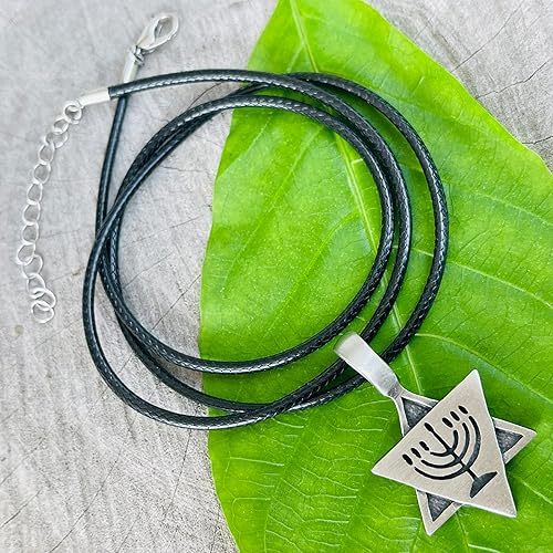 Miniatura 7 de Star of David Seal of Salomon Jewish Jews Menorah Hanukkah Lamp Judaism Jewelry Protection Amulet Silver Pewter Men Pendant Necklace Lucky Charm