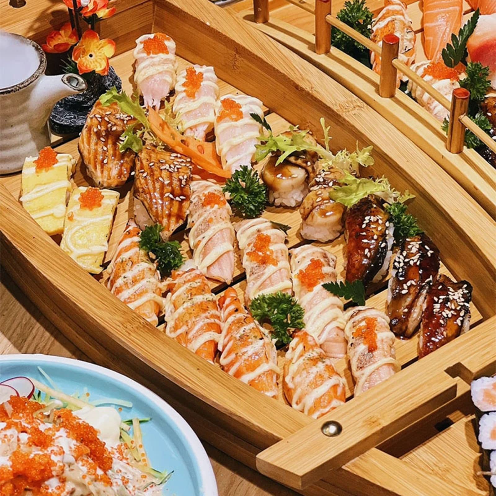 寿司ボート 刺身盛り皿 和風 木製 盛り付け器具 業務用 飲食店 自宅用