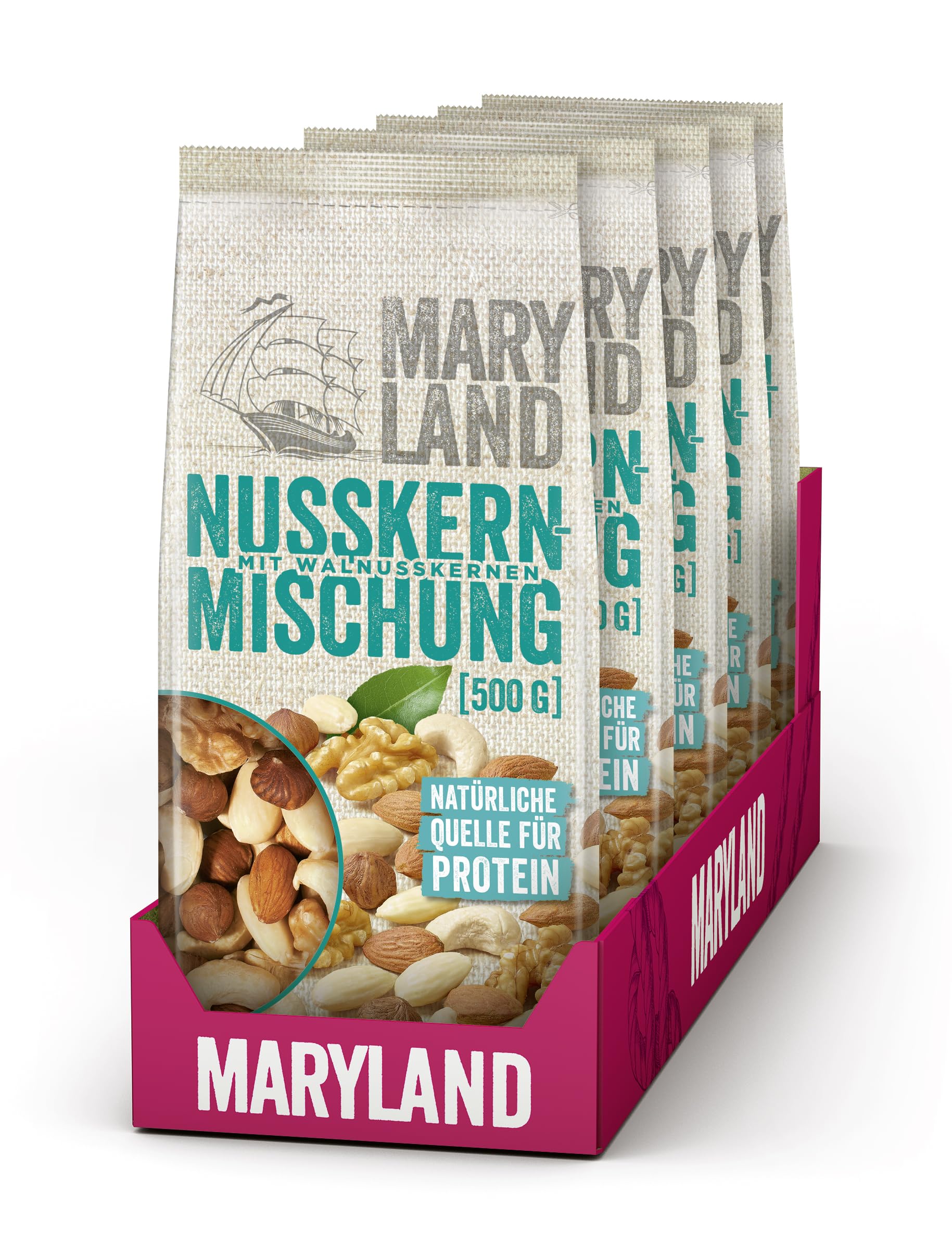 Maryland Nusskernmischung 500g Vorratspackung 5er Pack – Nusskernmischung naturbelassen, vegan, frei von künstlichen Aromen, ohne Zusatzstoffe – Im Großbeutel genießen (5 x 500g)