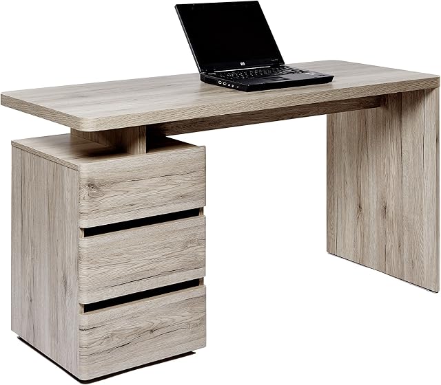 Amazon Brand - Movian Skadar 3-Drawer Desk, 140 x 55 x 76cm, Light Brown Oak-Effect