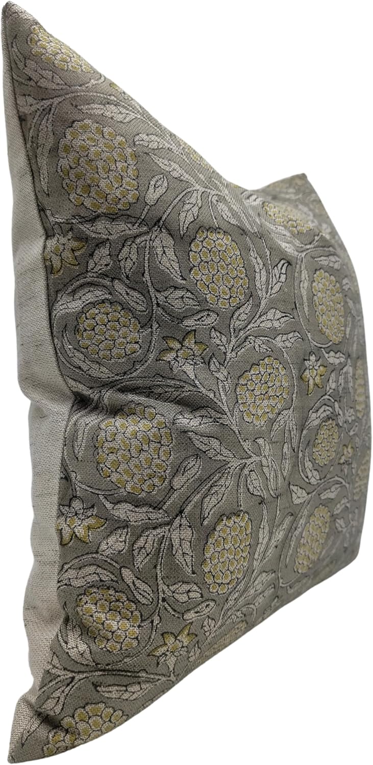 Handmade Block Print Linen Blend 22X22 Inches Decorative Throw Pillowcase Cushion Cover for Sofa, Couch, Living Room, Winter, Fall Seasons, Christmas, Decoration, Merakhi, Mustard and Brown