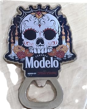 Modelo Day of the Dead Sugar Skull Bottle Opener, Metal Design