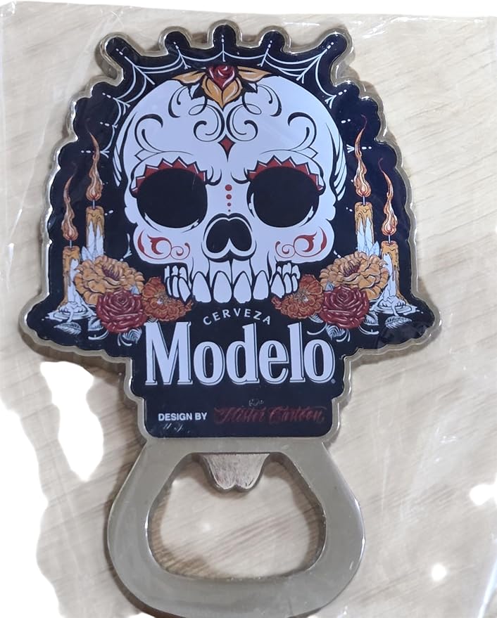 Modelo Day of the Dead Sugar Skull Bottle Opener, Metal Design
