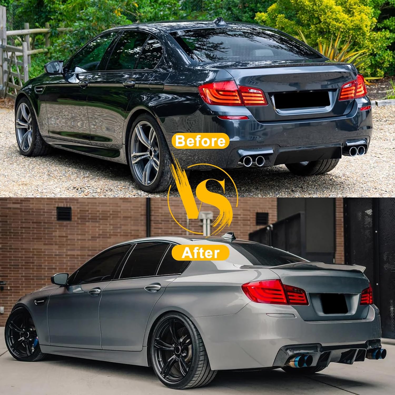 KHK Spoiler Compatible with F10, PSM Style Rear Spoiler, Gloss Black ABS Material Rear Wing Compatible with 2010-2016 BMW 5-Series F10 / F10 M5 Sedan