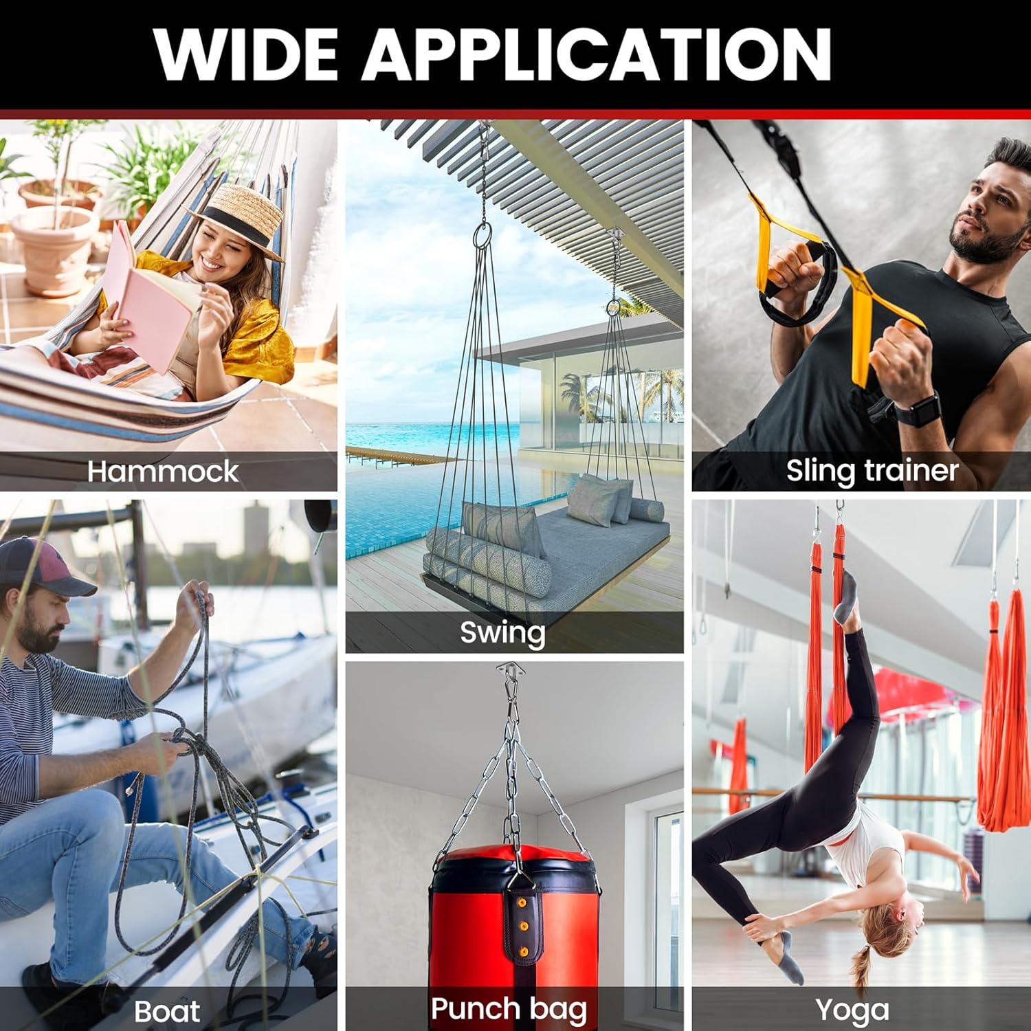 sprookber 304 Stainless Steel Pad Eye Snap Hooks, M8 Heavy Duty Ceiling Hooks, 1200 lb Capacity Hammock Swing Hanging kit, Plant Hangers, Marine Hardware Staple Hook Loop with Screws, Set of 8 - Image 7